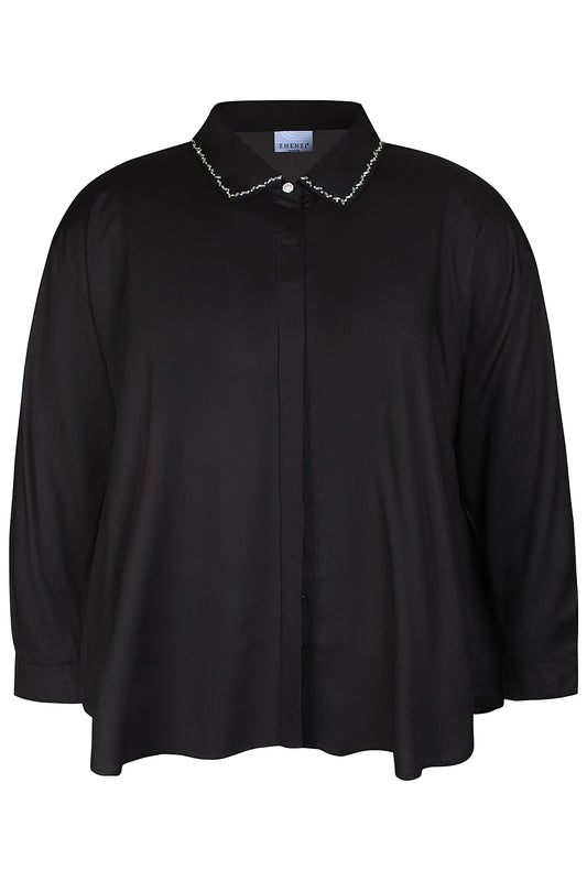 Zhenzi blouse zwart met kraaltjes op kraag model Vicy 201133